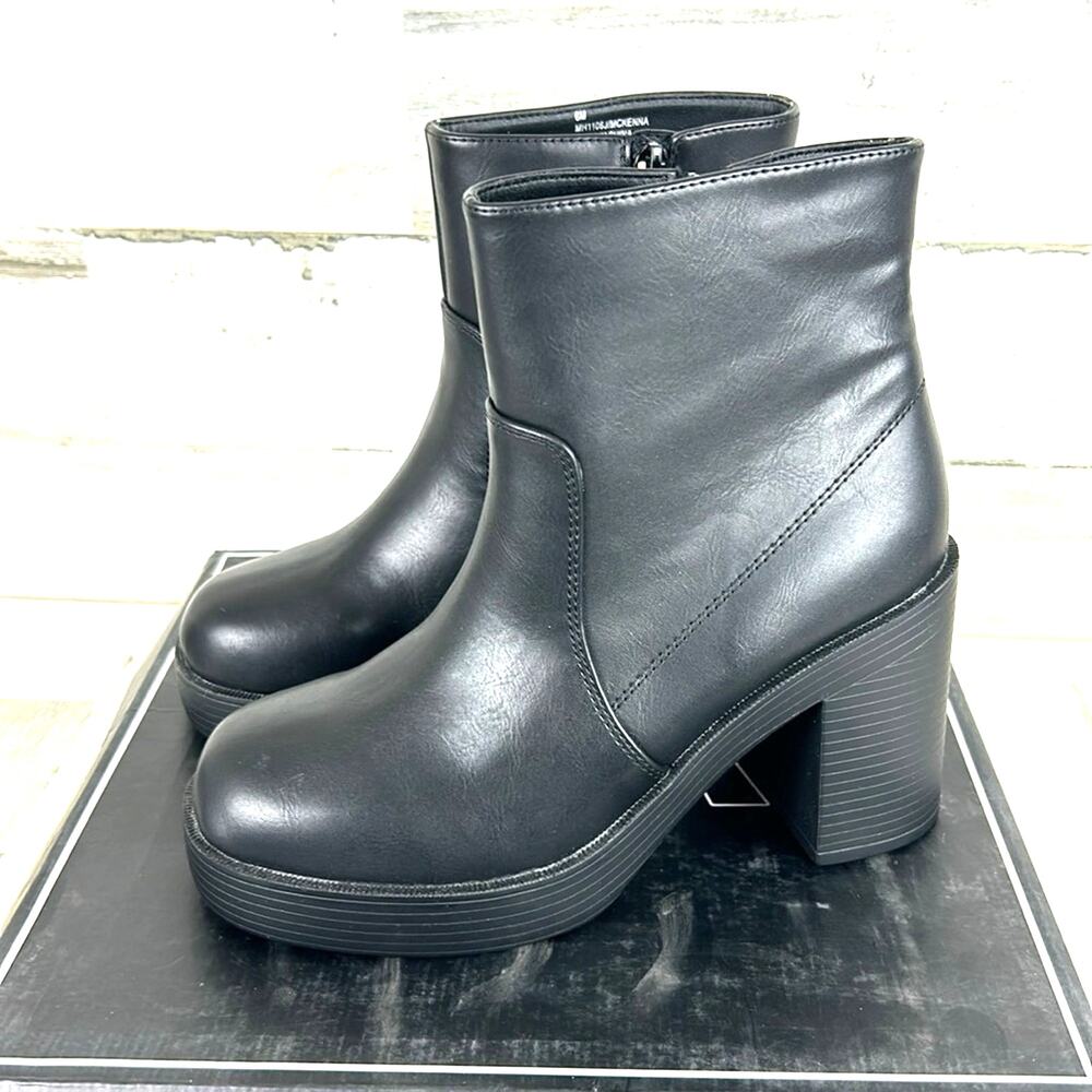 MIA McKenna Womens 6 Black Faux Leather Chelsea Ankle Boots Block Heel NWT